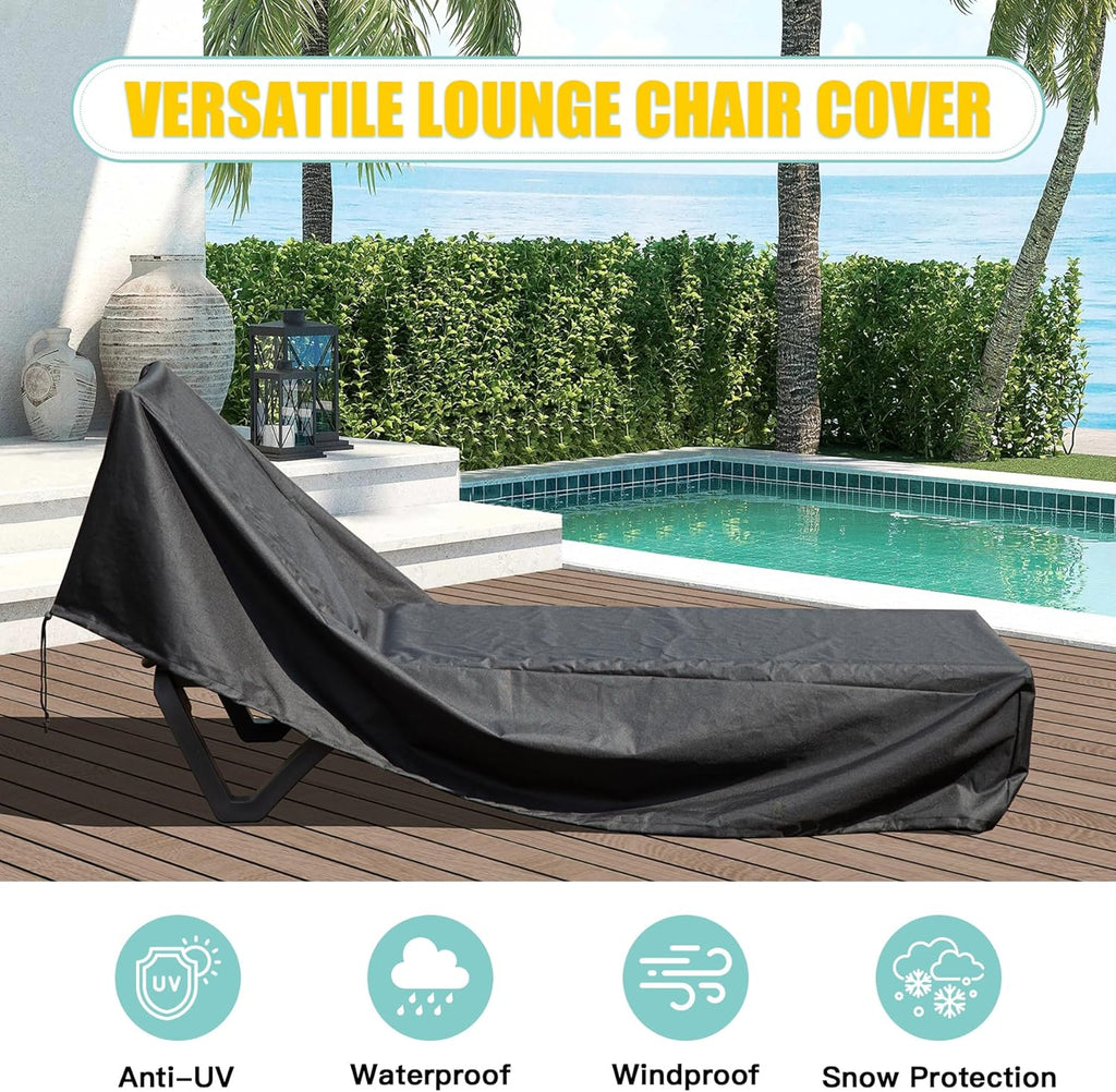 Waterproof Patio Lounge Chair Cover with Elastic Hem Cords - Grey