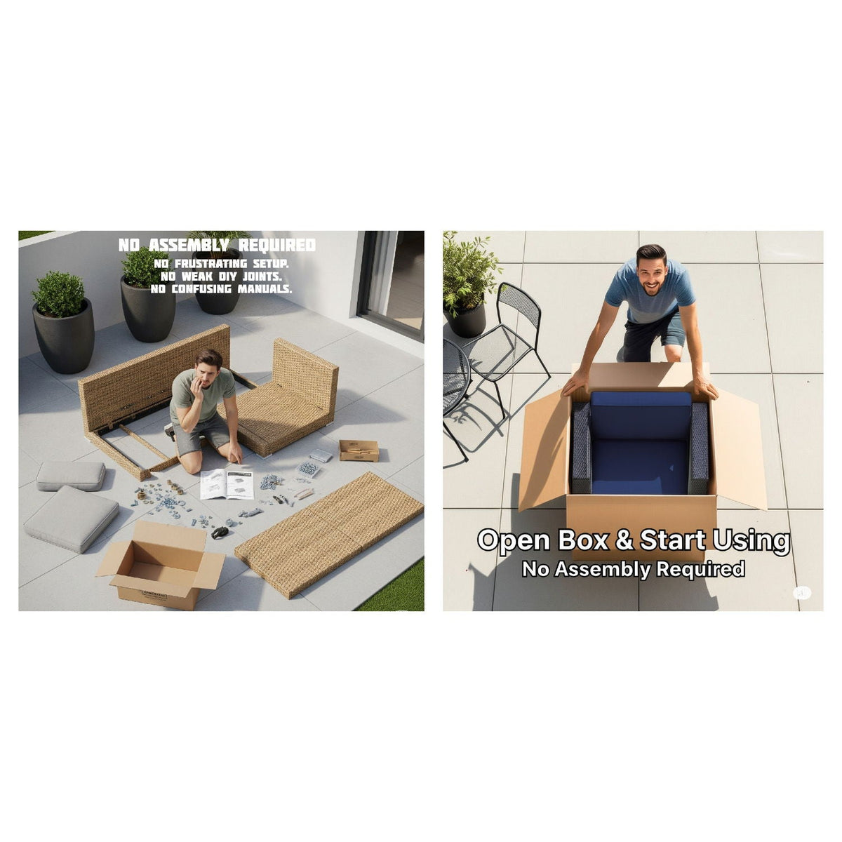 Modular Wicker Patio Seating Group with Cushions - Gray or Dark Brown