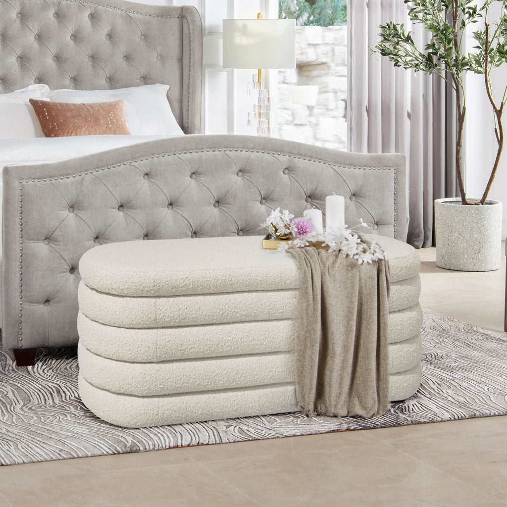Upholstered Oval Storage Bench with Hidden Storage - Black, White or Dark Green