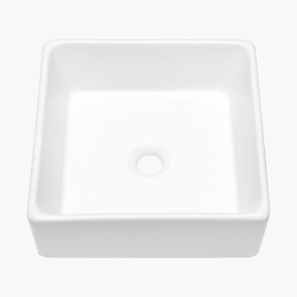 Elegant European Style Ceramic Square Vessel Bathroom Sink with Stain-Resistant Surface - White