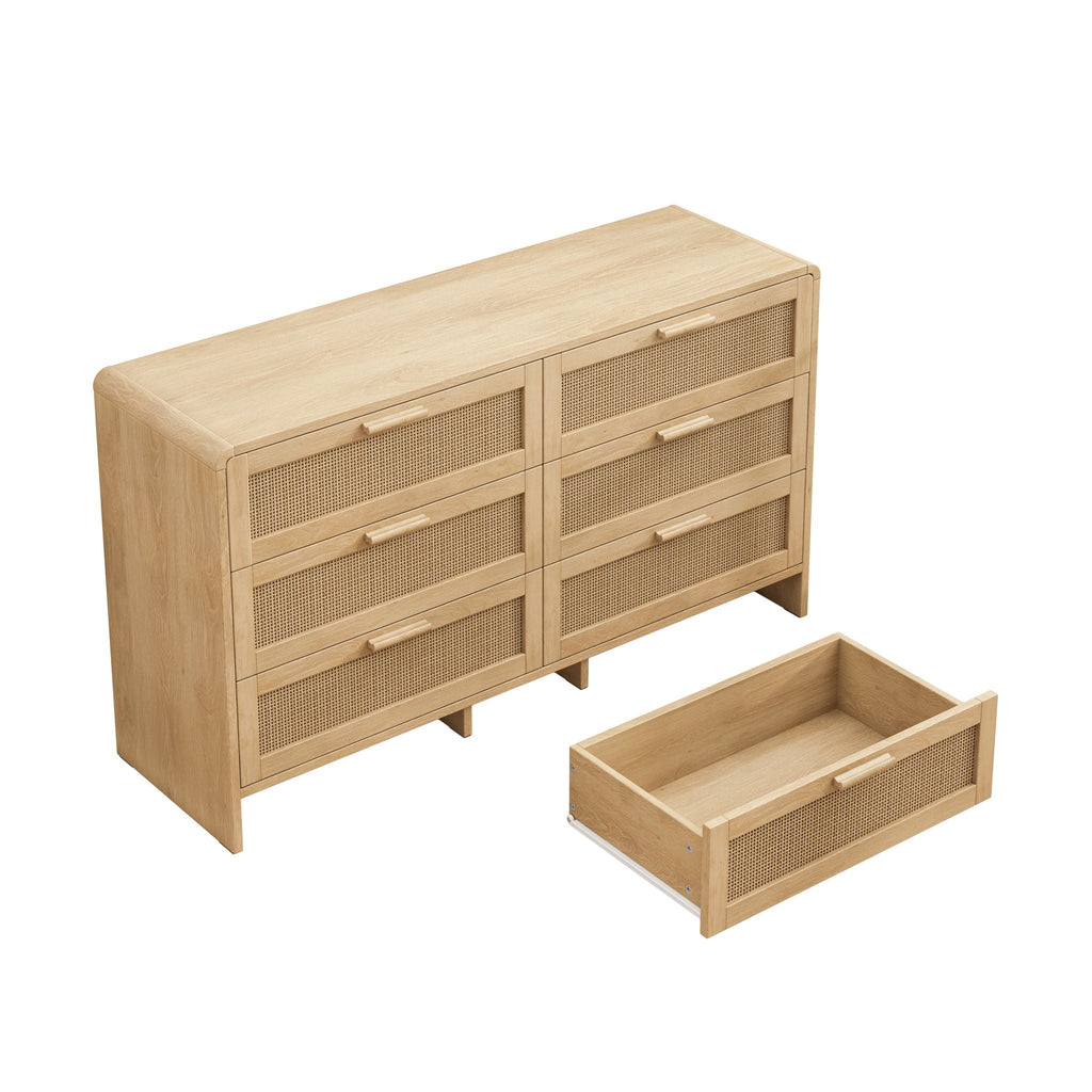 Modern Arc Shaped Rattan Accent Cabinet with 6 Drawers - Light Brown