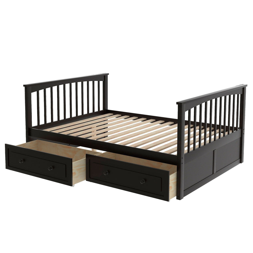 Convertible Bunk Bed With Drawers - Solid Wood with Storage - White, Dark Brown or Dark Gray