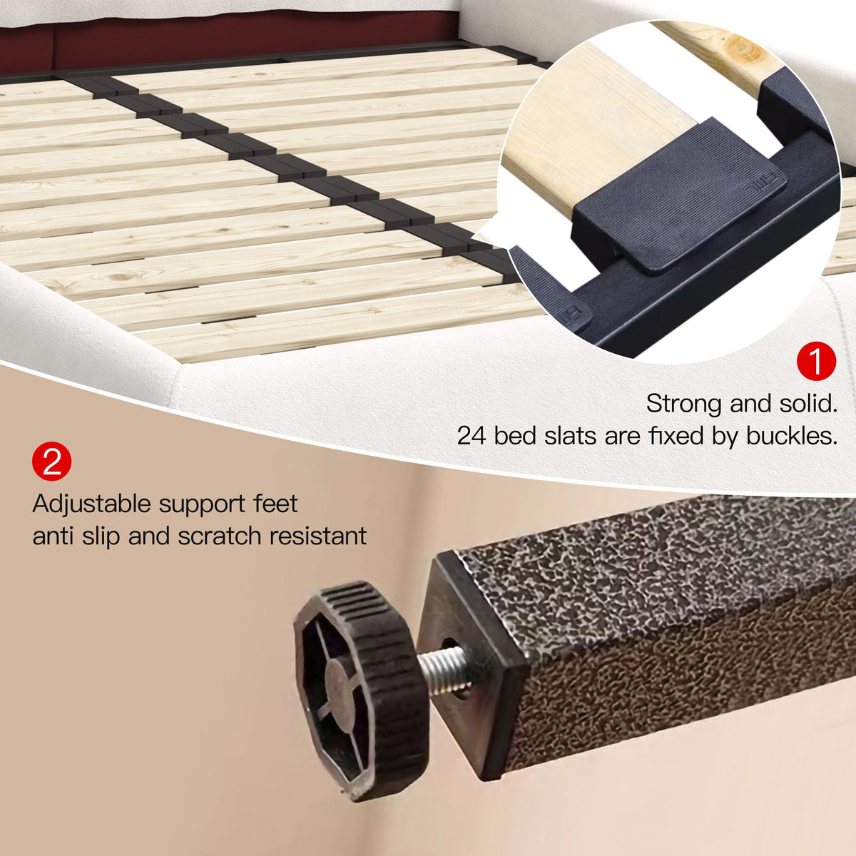 Upholstered Platform Bed with Special Shaped Headboard - Black or Beige