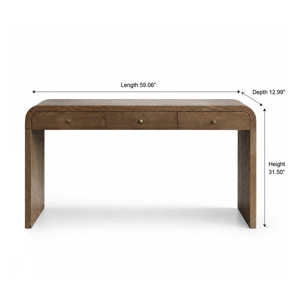 Dark Storage Table with 3 Drawers - Aged Blue & Dark Brown