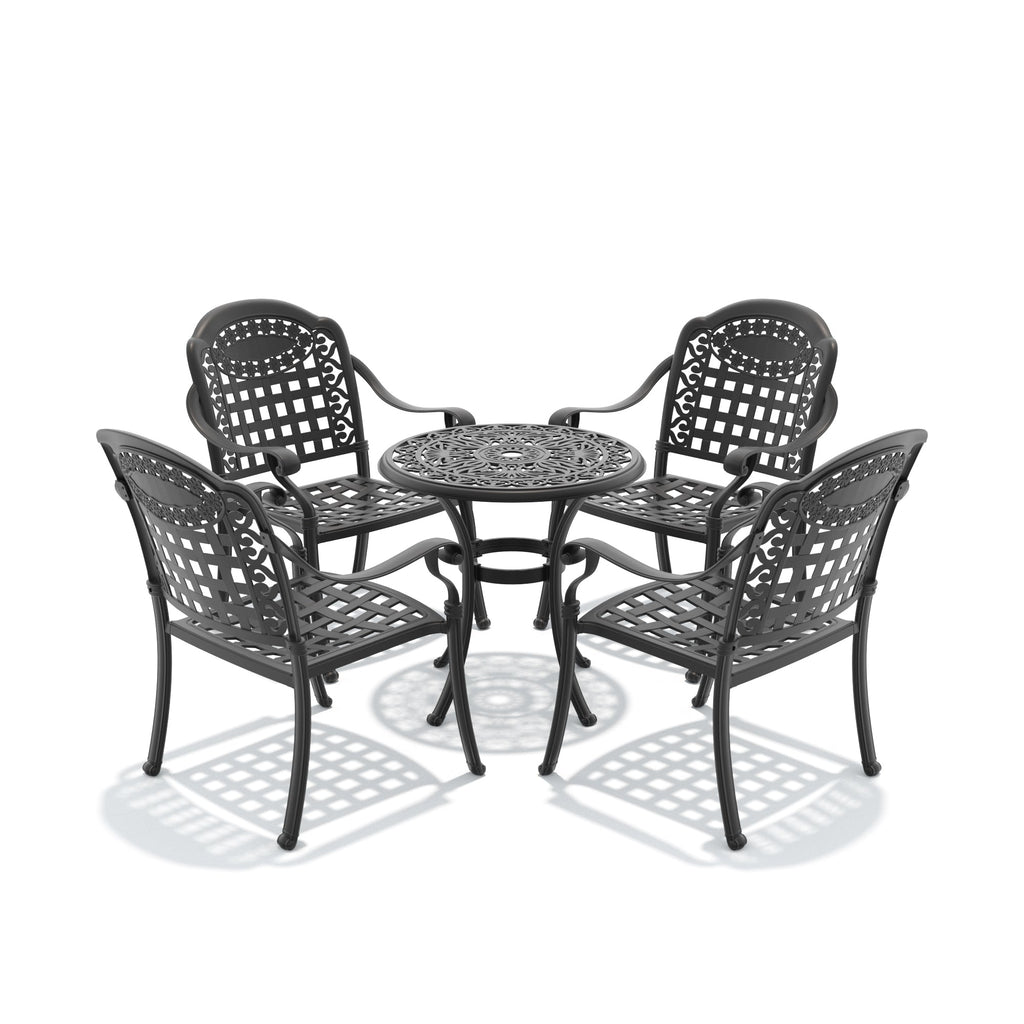 Cast Aluminum Patio Furniture Set with Cushions - Black, 5-Piece