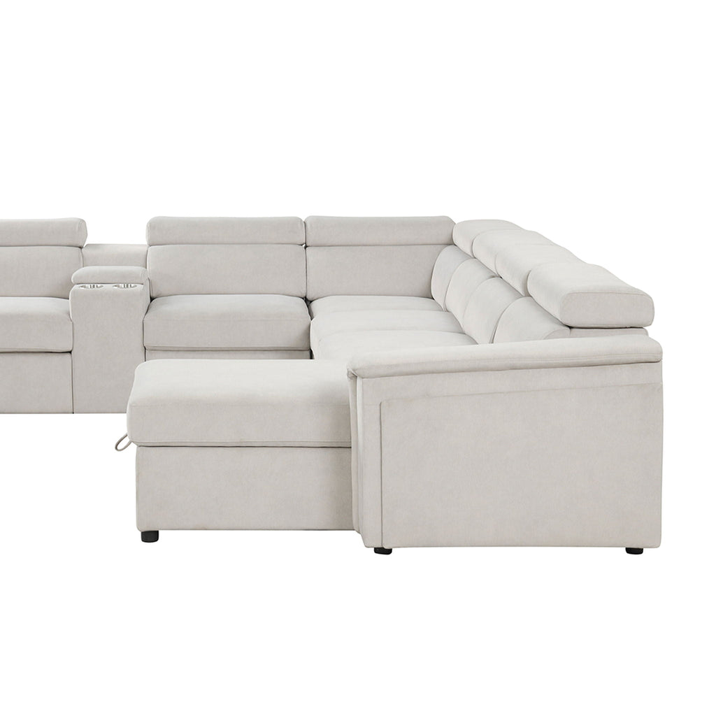 Power Recliner Sleeper Sectional with Adjustable Headrest and Storage - Dark Gray or Beige