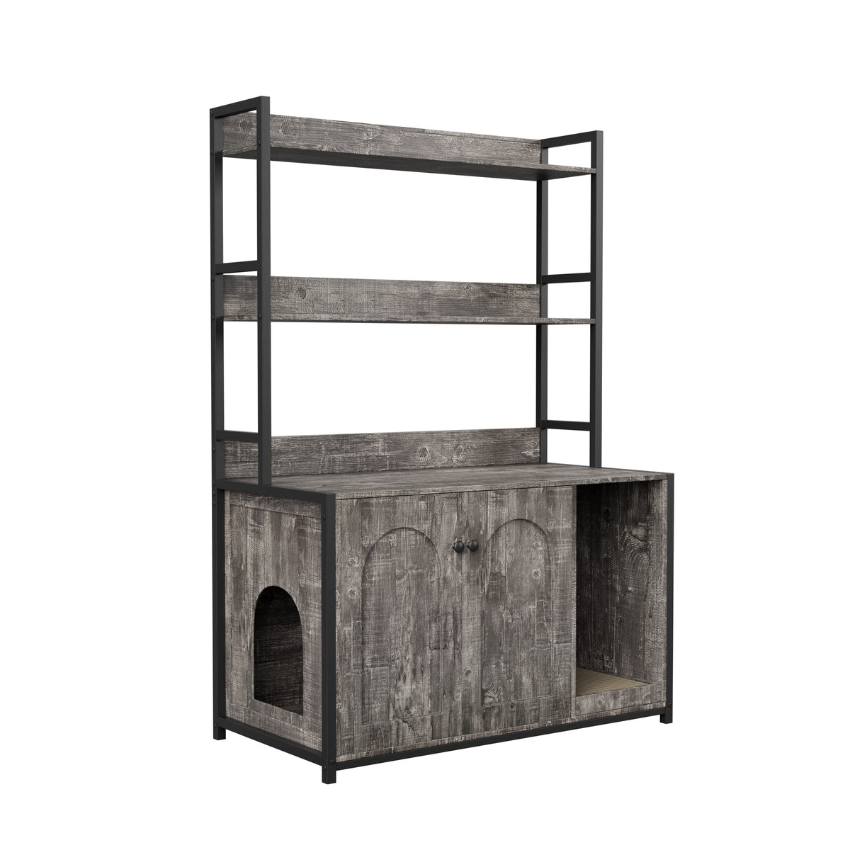 Large Cat Litter Box Enclosure with Shelf Storage - Grey