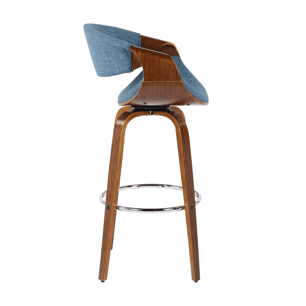 Mid-Century Modern Swivel Barstool Set with Walnut Frame - Multiple Colors