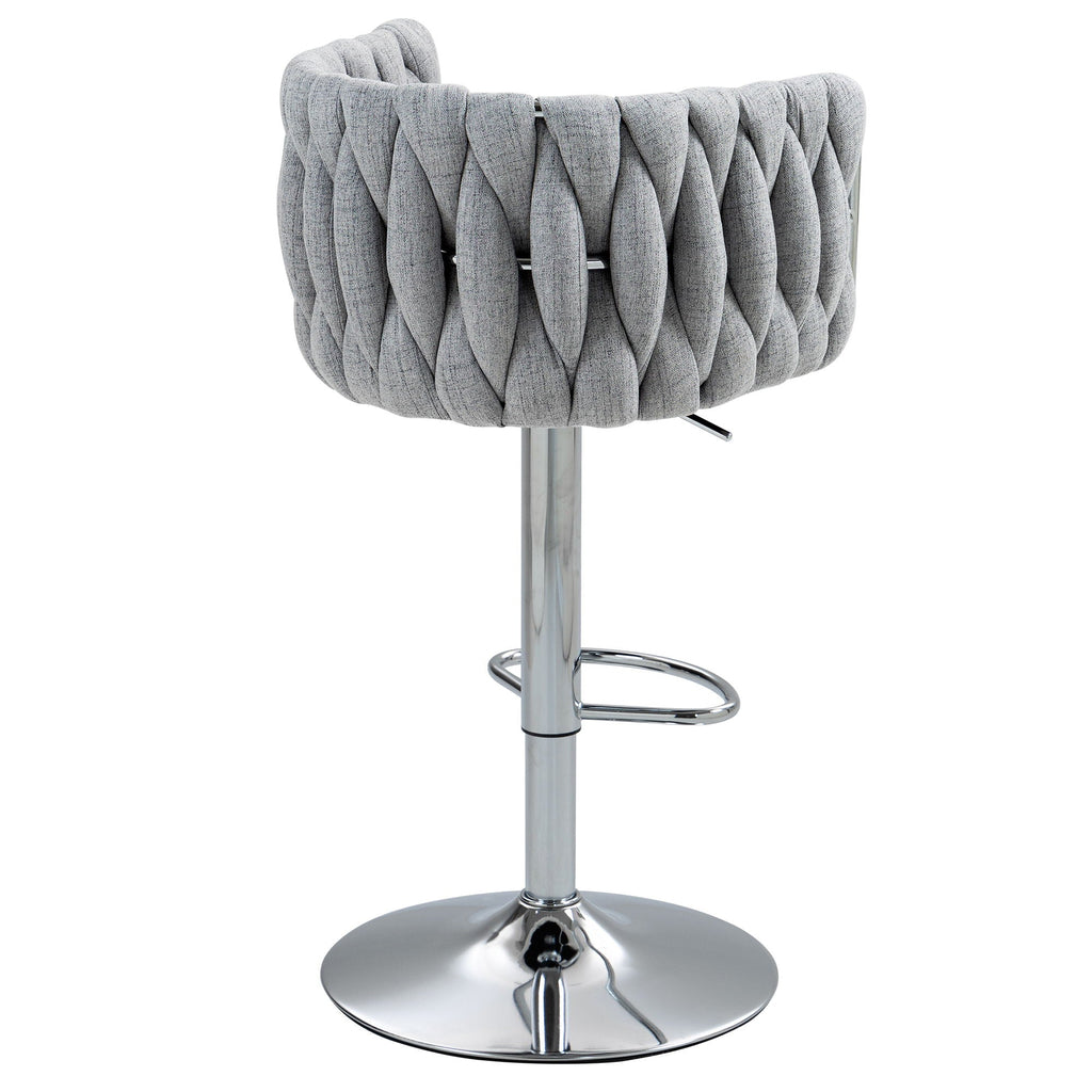 Adjustable Gray Counter Stools with 360° Swivel & Woven Back - Set of 2