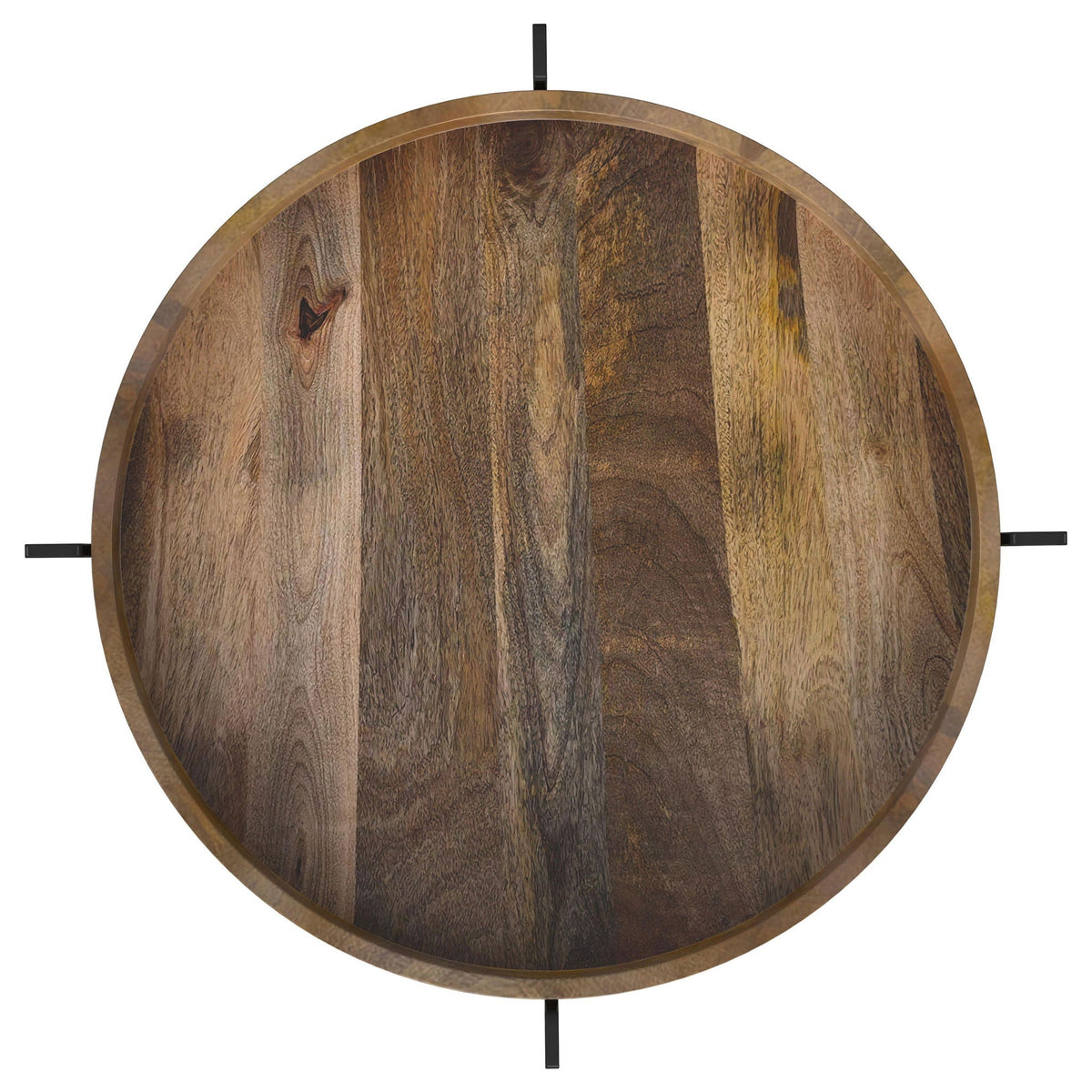 Natural Mango Wood Round End Table with White Marble Shelf - Natural