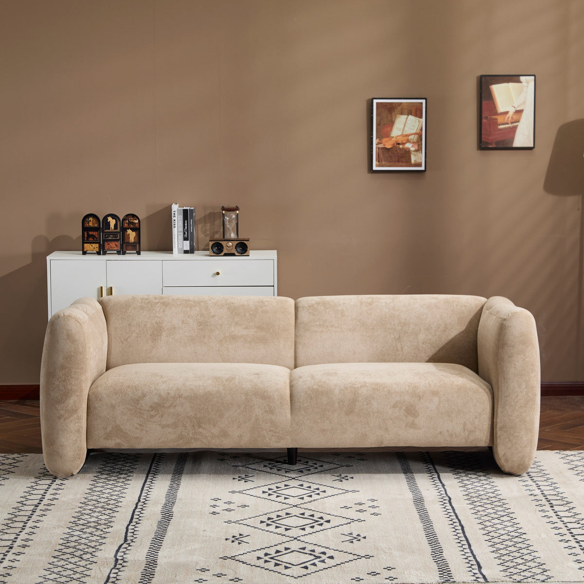 83" Velvet 3-Seater Sofa with Wave Design - Blue