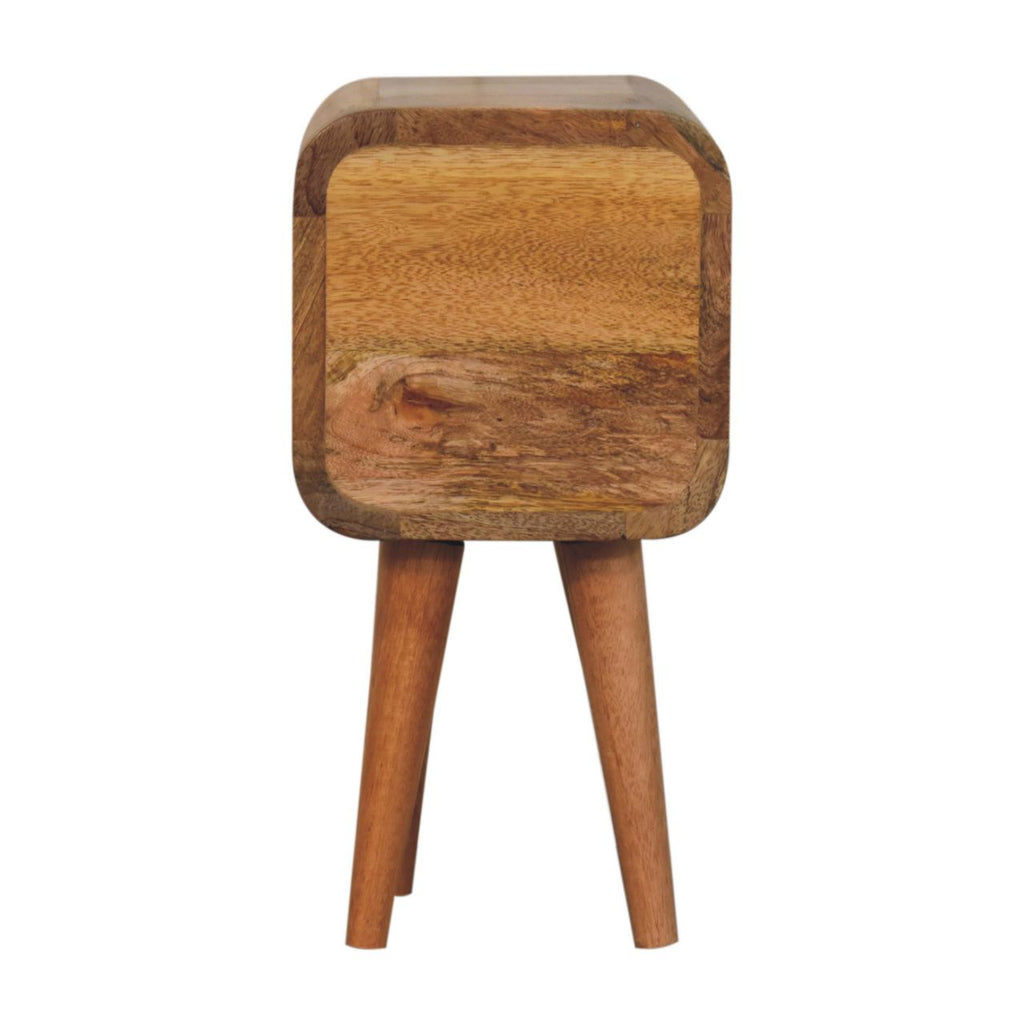 Solid Wood Extra Mini Curved Oak Bedside Table with Storage - Oak
