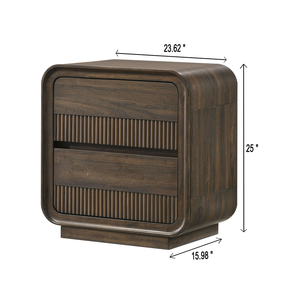 Flair Rounded Edges Nightstand with 2 Drawer Storage - Brown