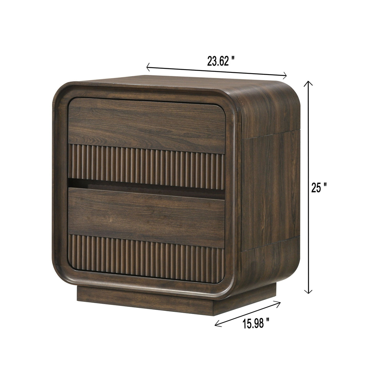 Flair Rounded Edges Nightstand with 2 Drawer Storage - Brown