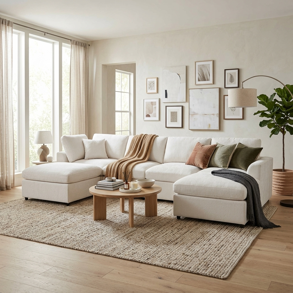 130.3" Chenille Modular Sectional Sofa with Removable Cushions - 6-Seater