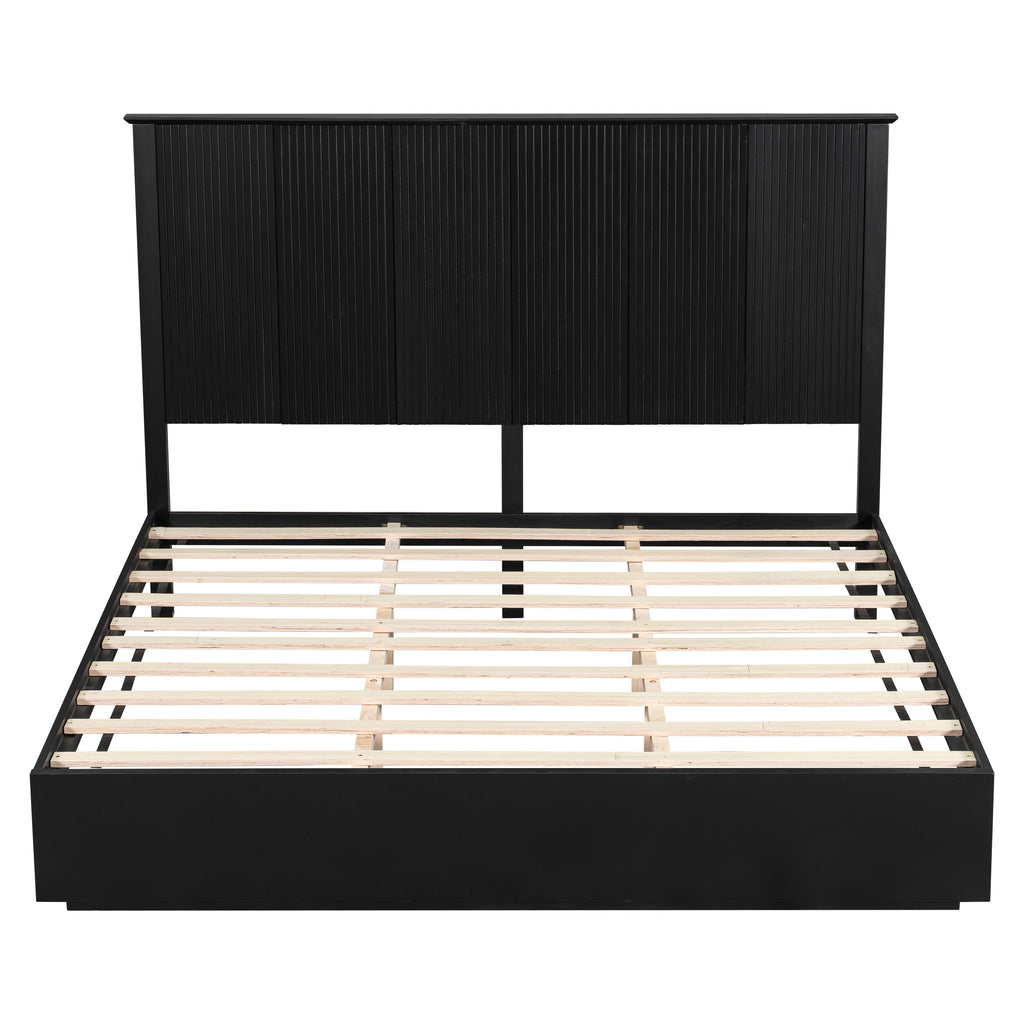 King Size Bed Frame with Vertical Slat Headboard - Black or White