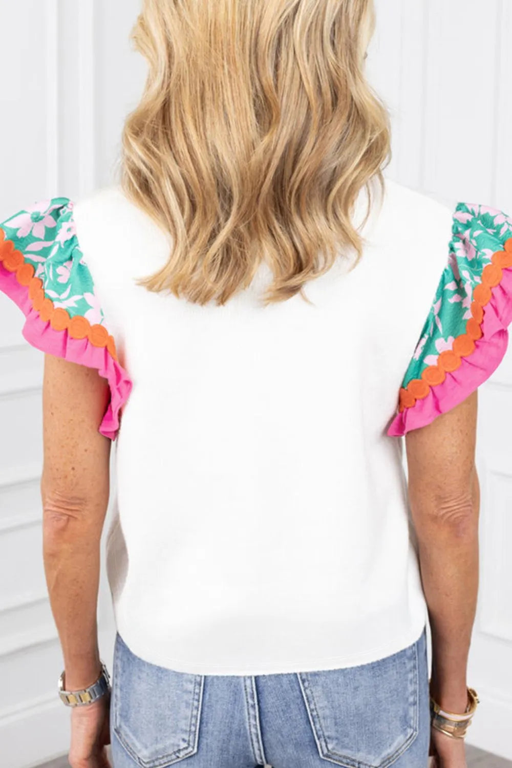 Ruffled Round Neck Cap Sleeve Top
