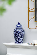 Porcelain Decorative Ginger Jar with Classic Floral Pattern - Blue