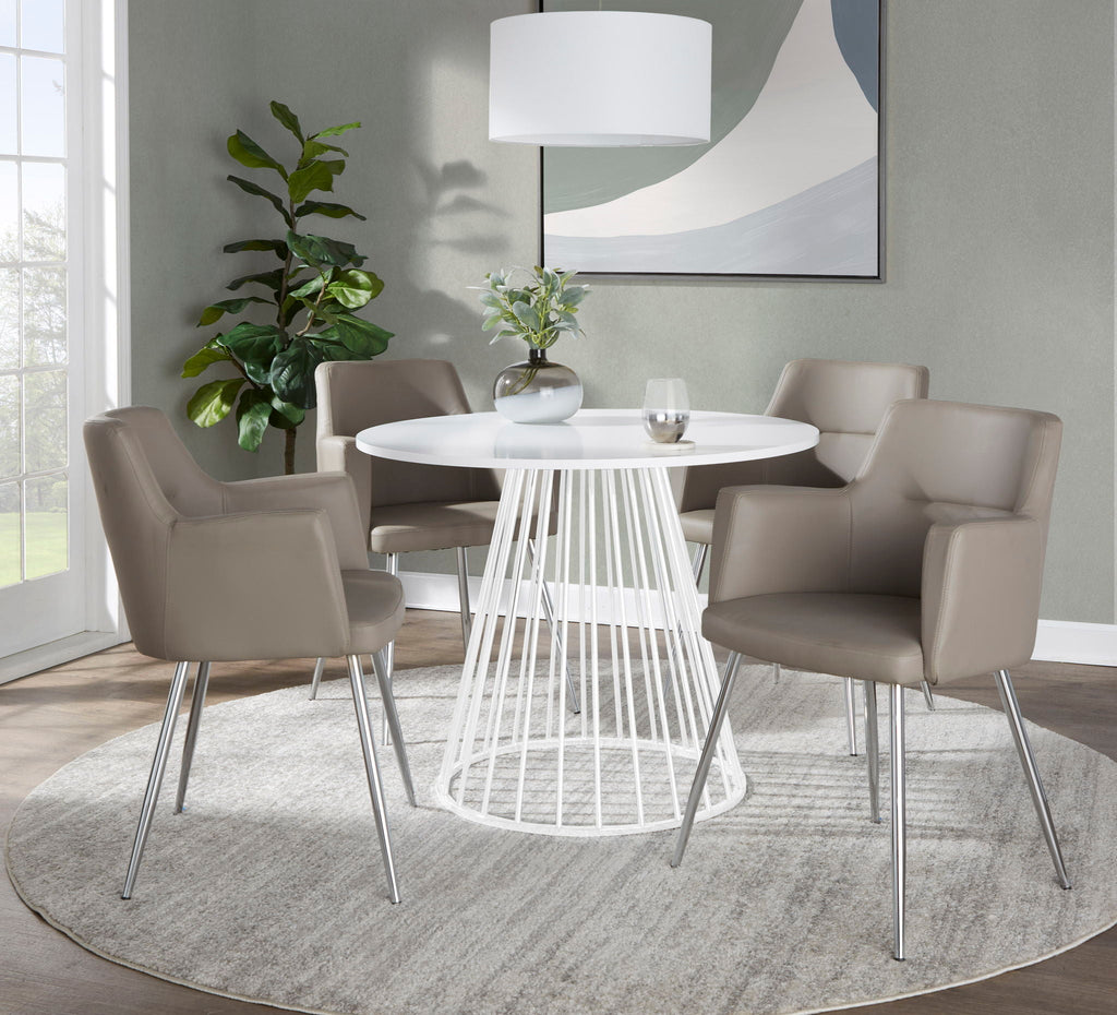 Contemporary Dining Table with Metal Base - Black, White, or Dark Brown