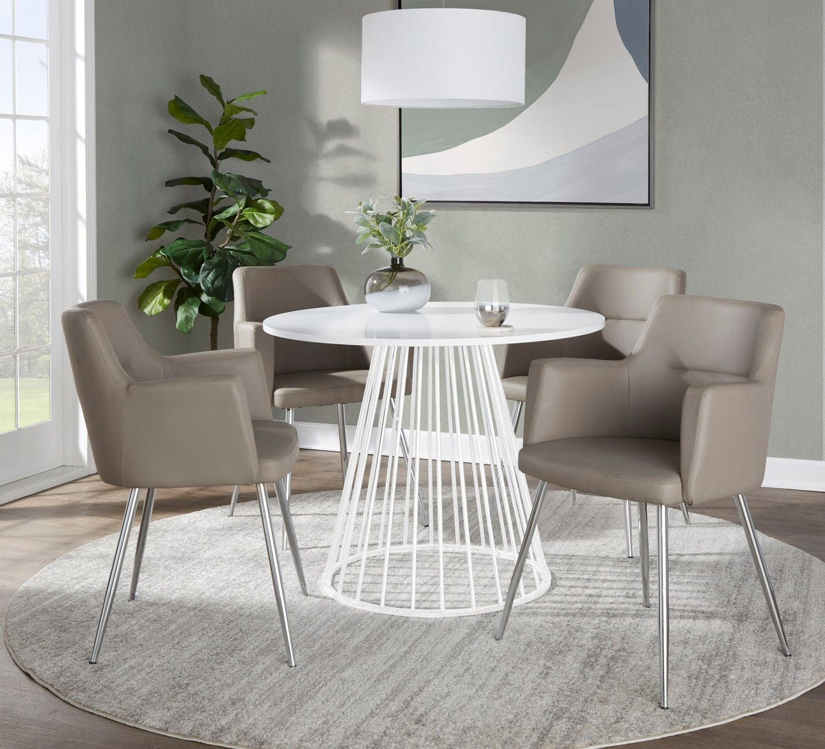 Contemporary Dining Table with Metal Base - Black, White, or Dark Brown