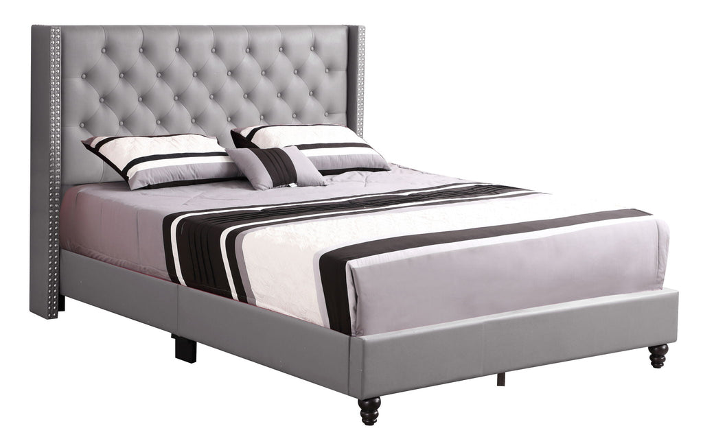 Nailhead Upholstered Bed with Deep Tufting - Dark Gray or Black