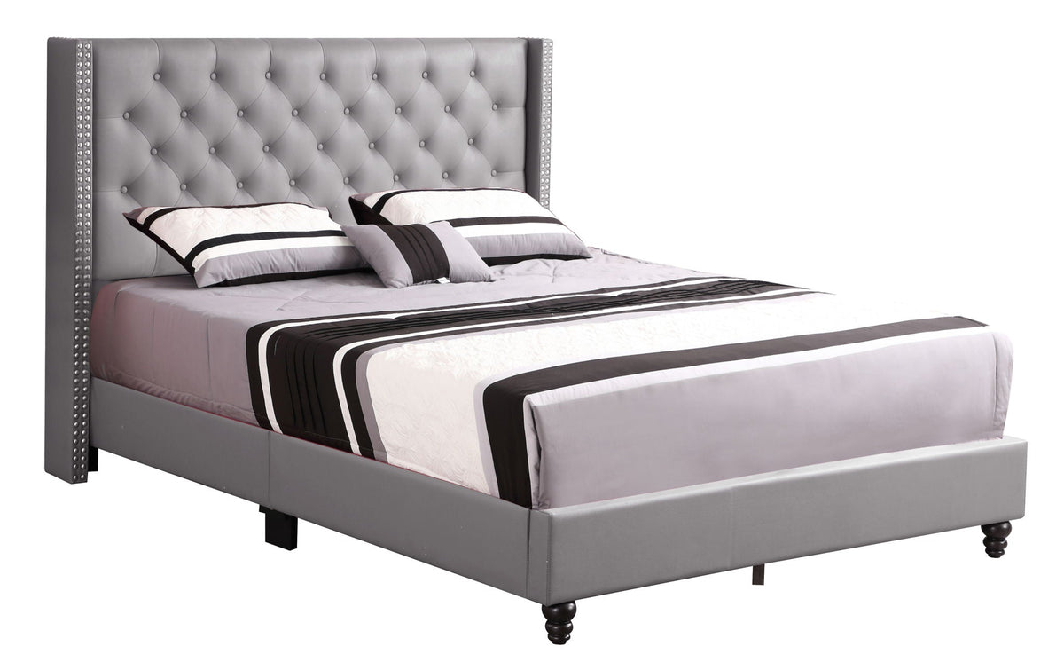 Nailhead Upholstered Bed with Deep Tufting - Dark Gray or Black