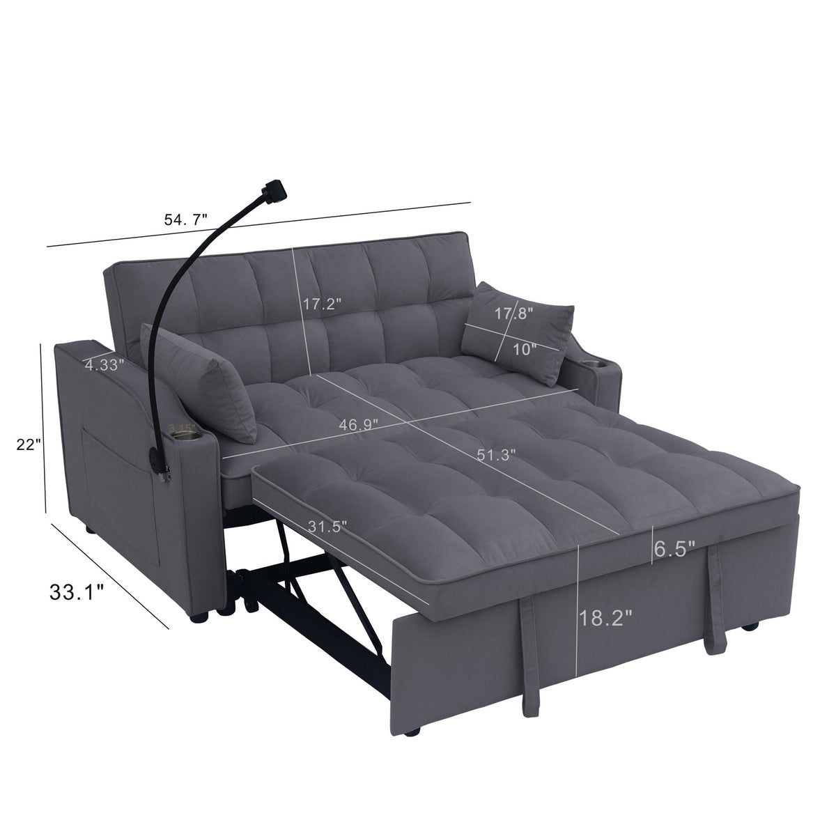 Modern Loveseat Futon Sofa with Pullout Bed and Adjustable Backrest - Multiple Colors