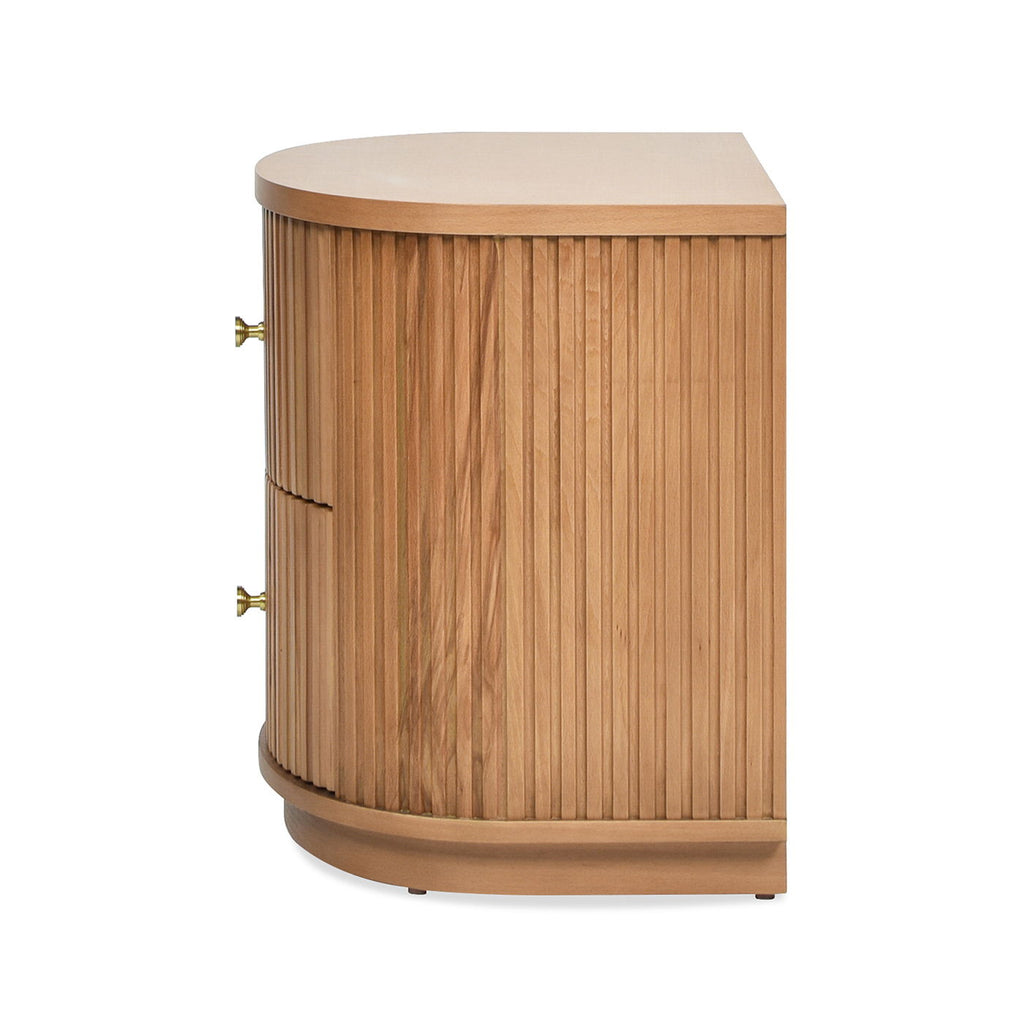 2 Drawer Storage Side Table with Fluted Carved Detail - Light or Dark Brown