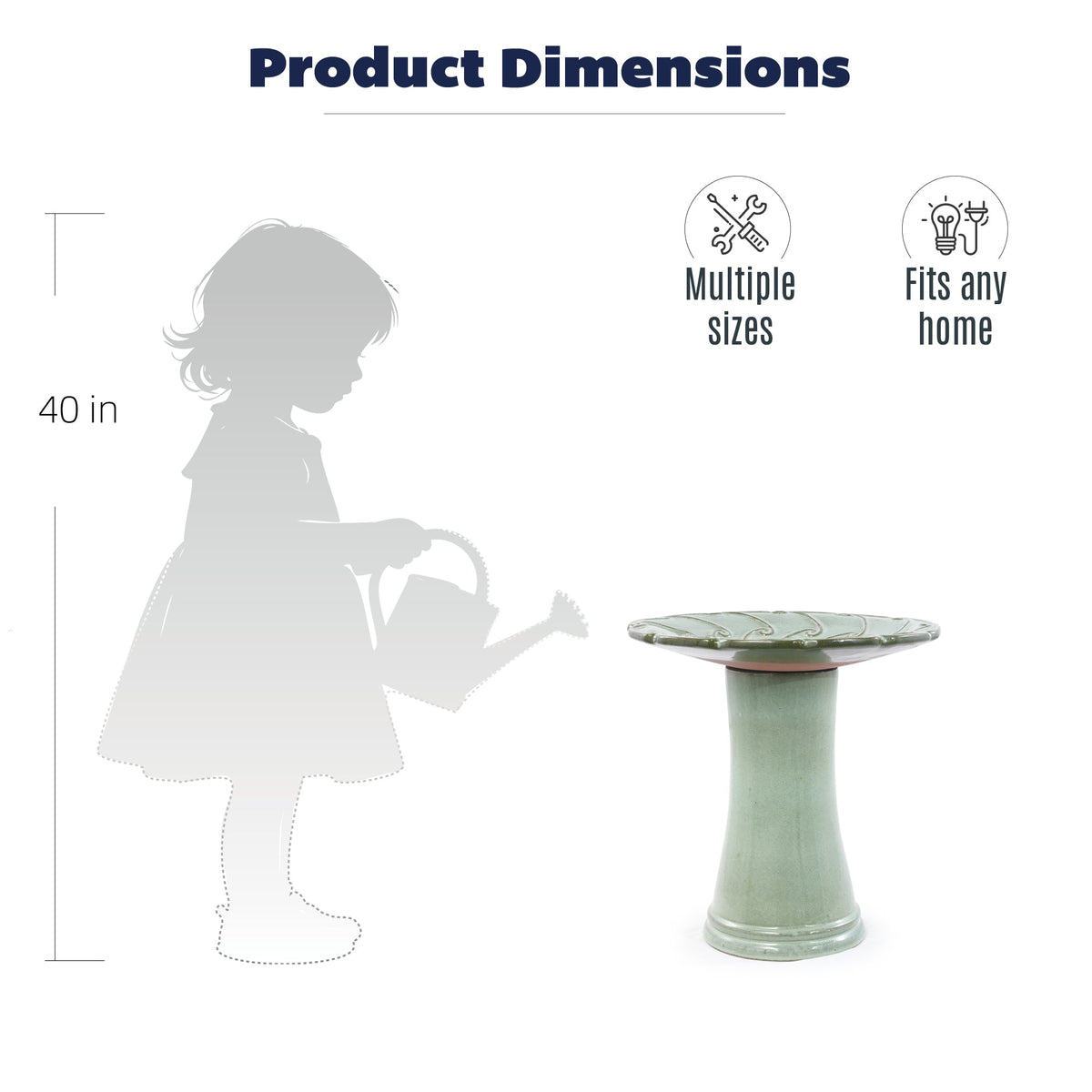 Handmade Glazed Ceramic Bird Bath with Swirling Scroll Design - Glazed Finish