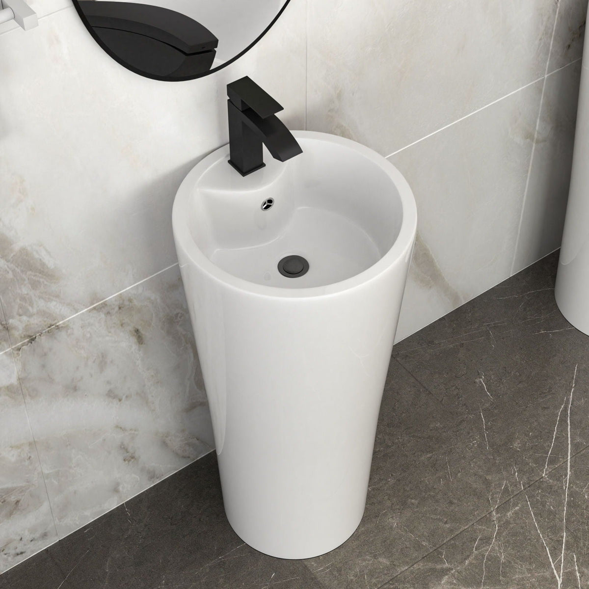 15" Pedestal Sink with Space Saving Design - White