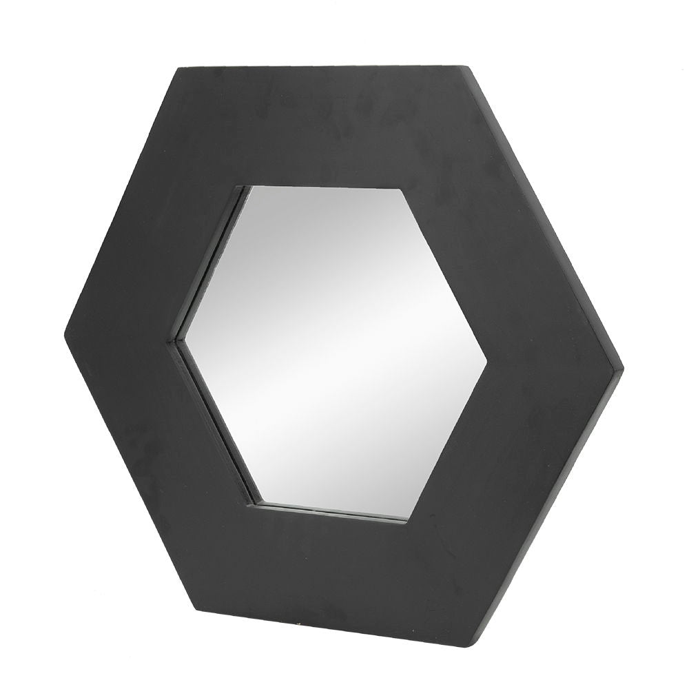 Hexagon Accent Mirror with Solid Teak Wood Frame - Light Brown, Dark Brown, Black