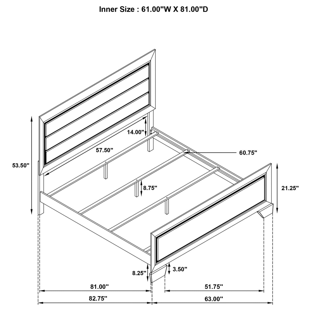 Oatfield Panel Bed with Slatted Design - Dark Brown