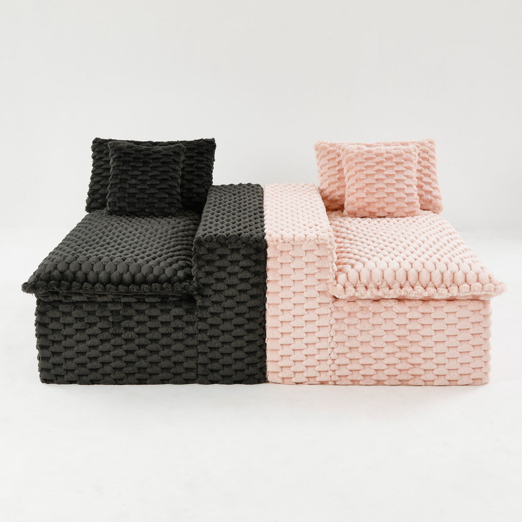 Multifunctional 4-Seater Stationary Sofa with Adjustable Layout - Pink & Black