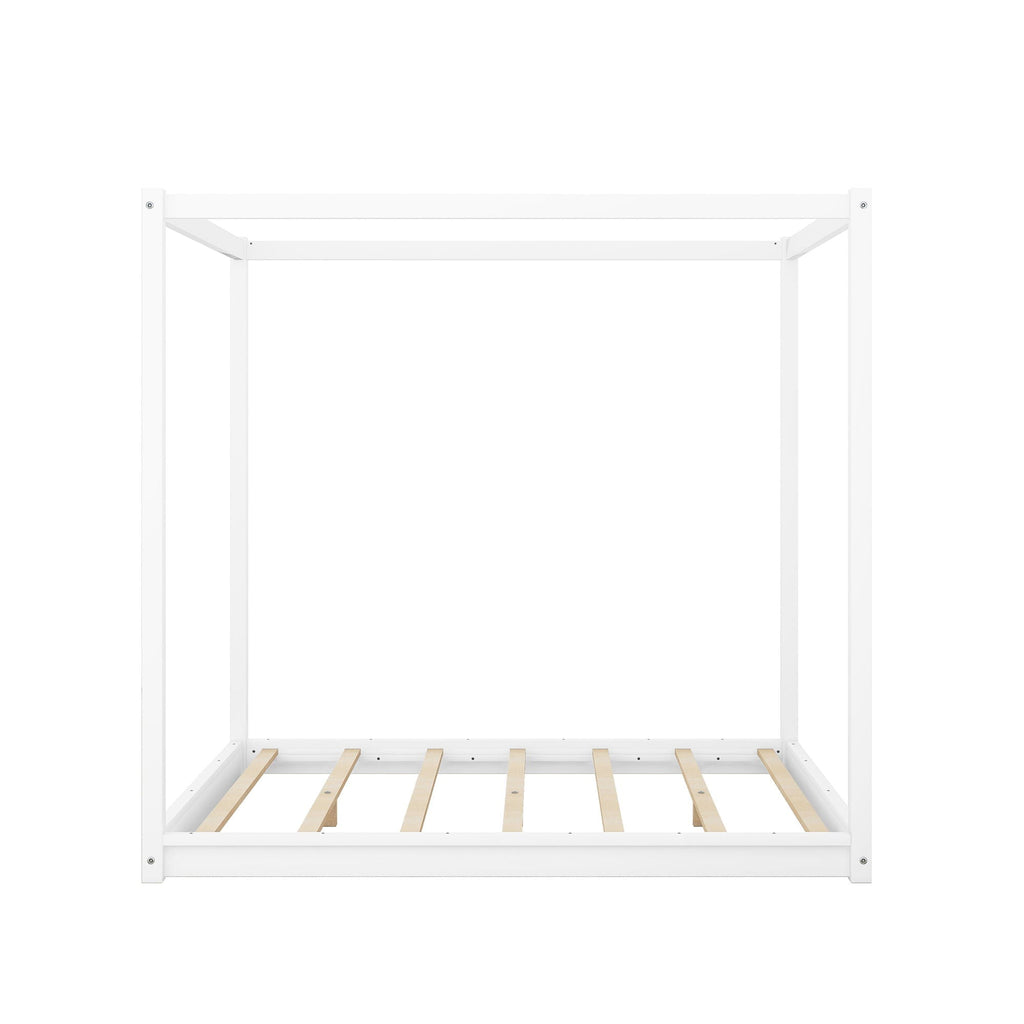 Wood Canopy Platform Bed with Airflow Slats and Support Legs - White or Light Brown