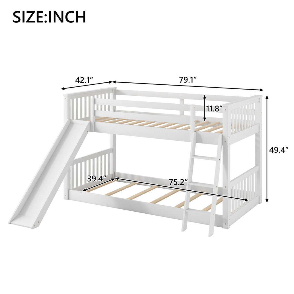 Bunk Bed with Convertible Slide and Ladder - White or Dark Gray