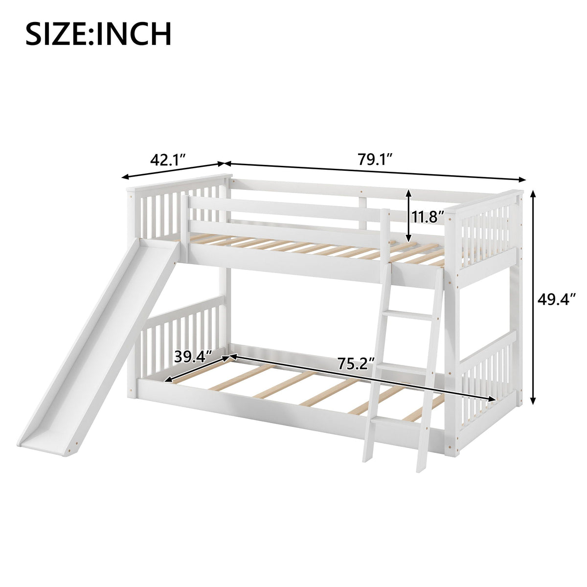 Bunk Bed with Convertible Slide and Ladder - White or Dark Gray