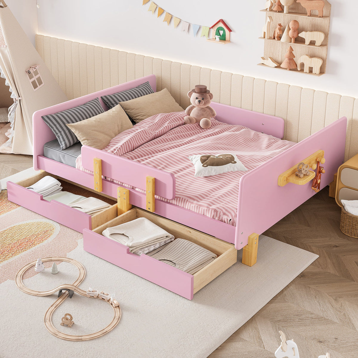 Full Size Platform Bed with Storage Drawers - Pine, Plywood & MDF