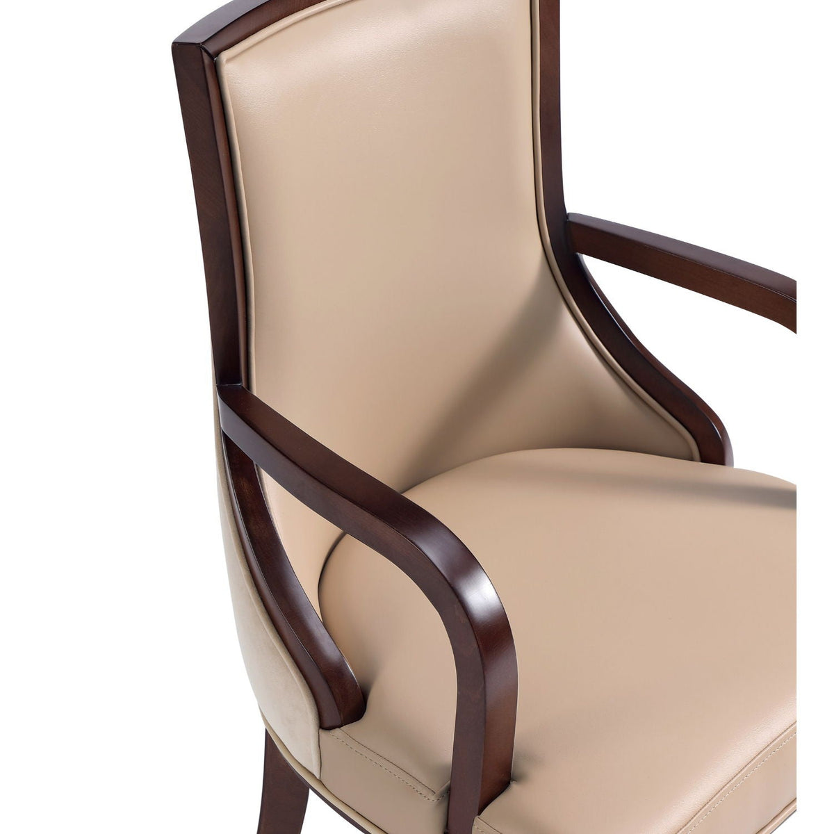 Tan Armchair with Solid Wood Frame and Plush Upholstery