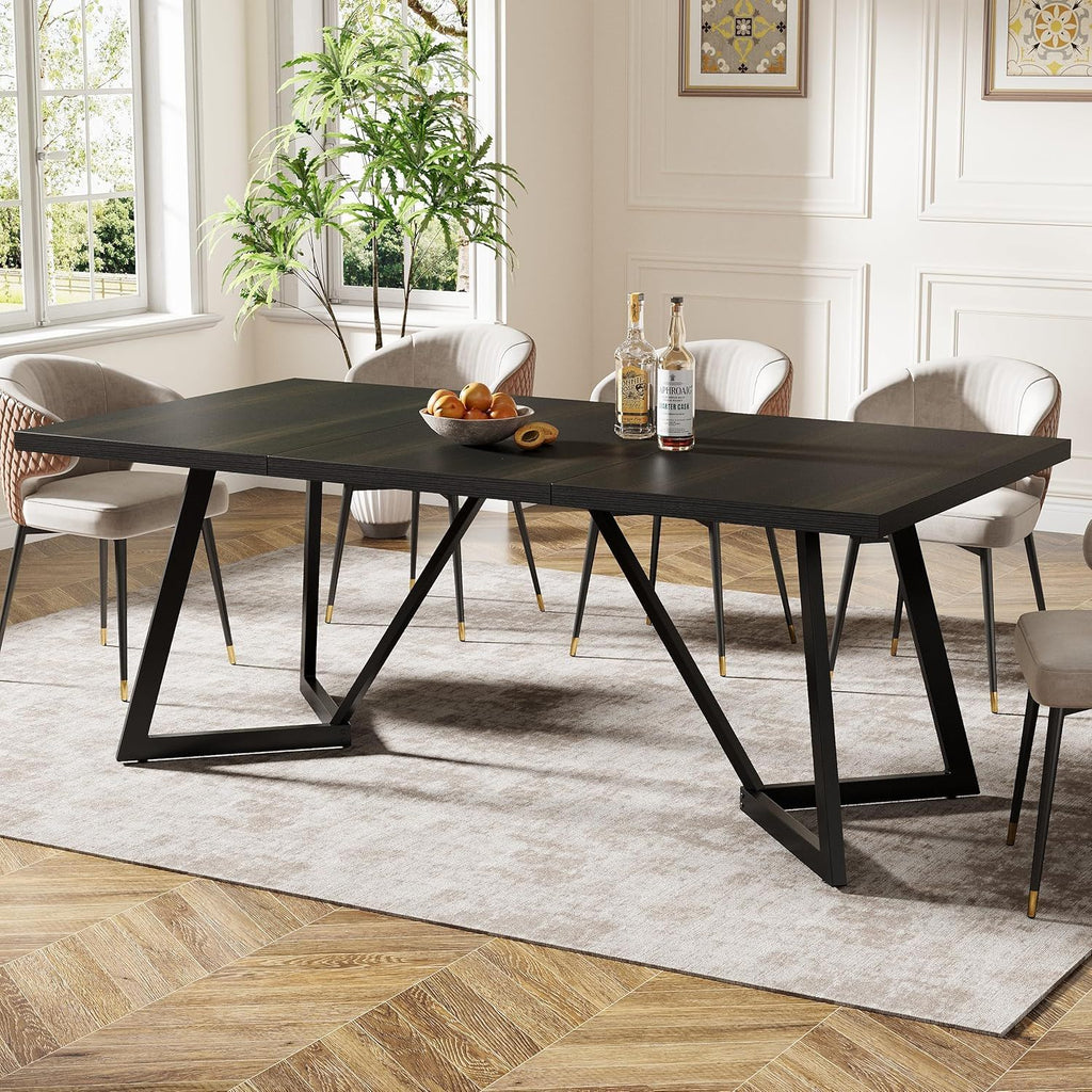 Rectangular Dining Table for 6-8 People with Durable Steel Frame - Black