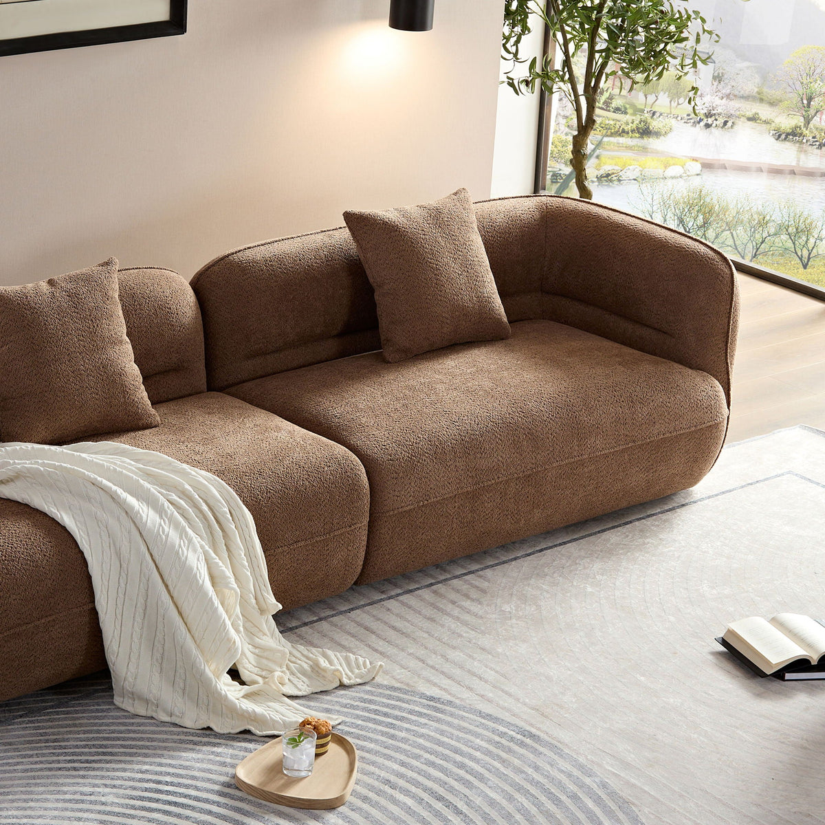 Sectional Sofa with Durable Fabric and Solid Wood Frame - Dark Brown or White