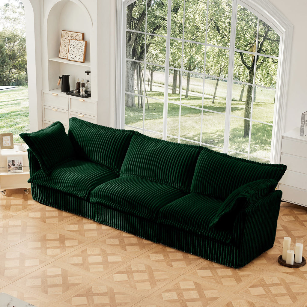 Slipcovered Modern 3 Seater Sofa with Removable Covers - Green or Cream