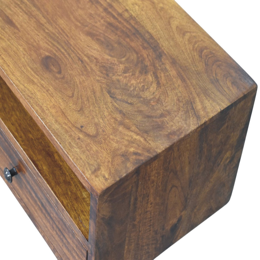 Solid Wood Lunar Wall-Mounted Media Unit with 2 Drawers - Chestnut