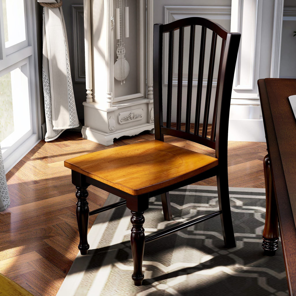 Solid Wood Dining Side Chairs with Classic Design - Black and Oak (Set of 2)