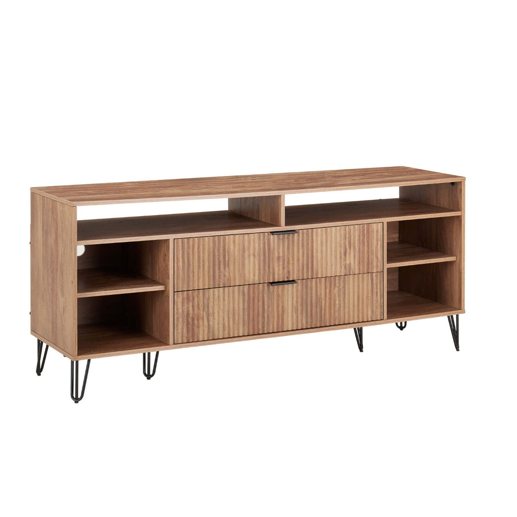 Fluted TV Stand with Storage and Metal Legs - Multiple Colors