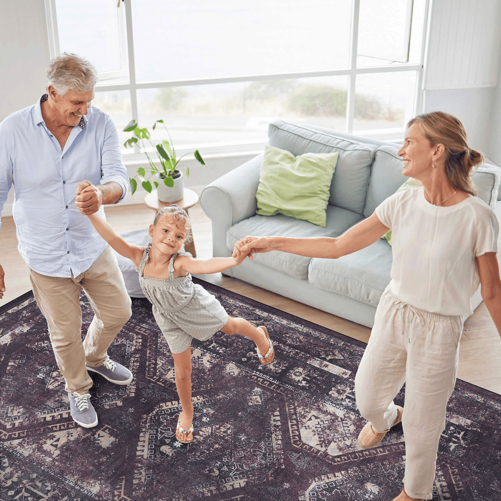 Burgundy Washable 8x10 Area Rug with Non-Shedding Polyester