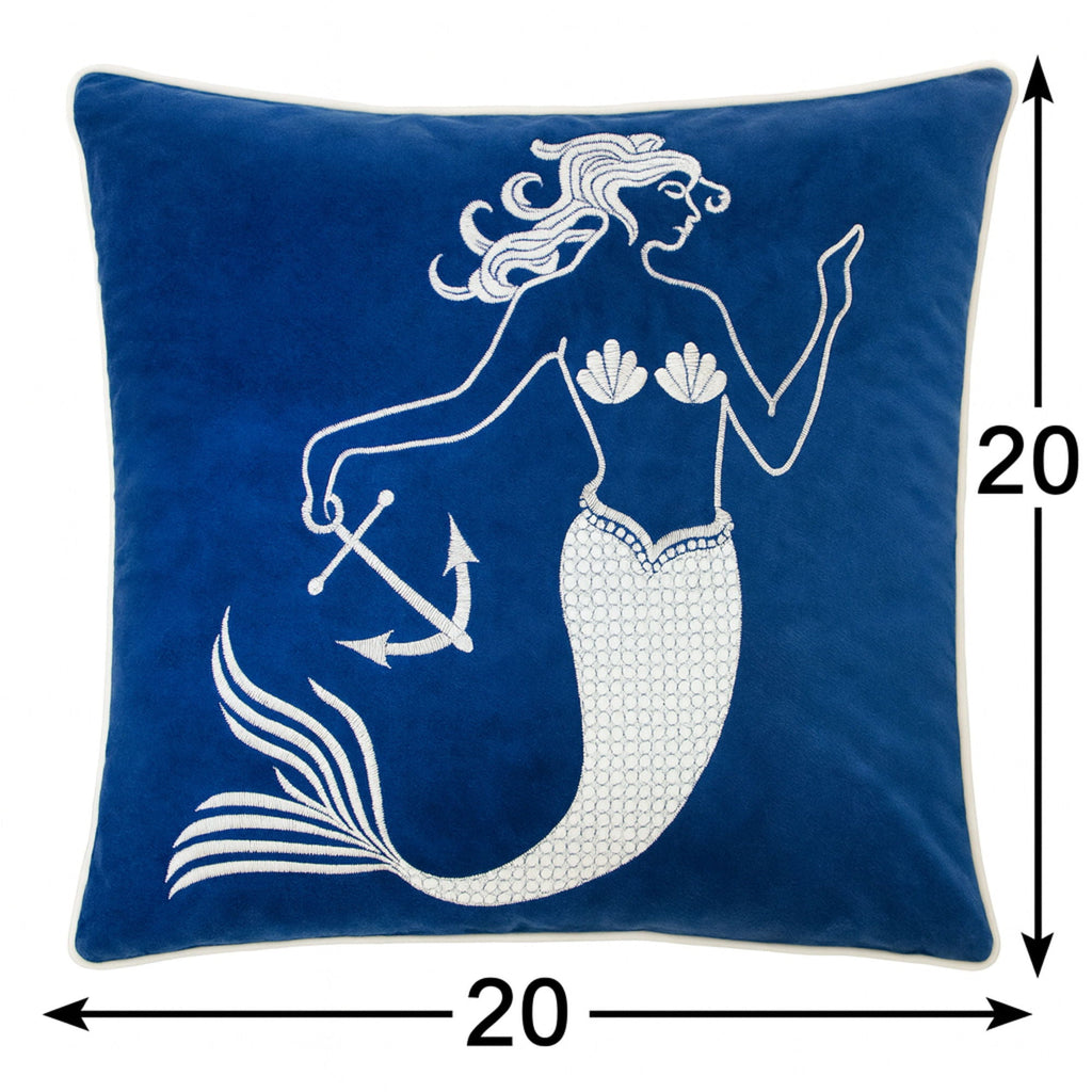 Indigo Mermaid Pillow Cover with Matching Back and Hidden Zipper