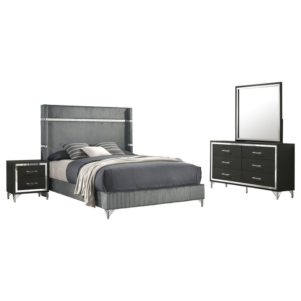 Lucia 4-piece Eastern King Bedroom Set Grey and Black