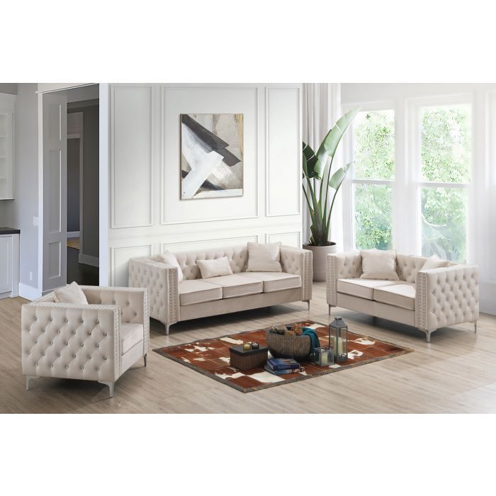 Elegant Track Arm Loveseat with Tufted Micro Suede - Multiple Colors