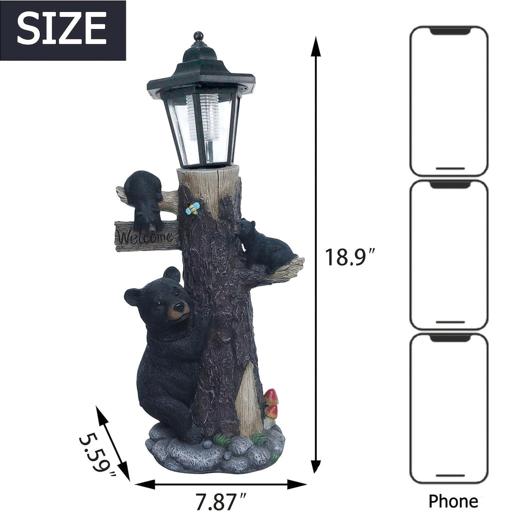 Black Bear Statue Welcome Sign with Solar Light - Black