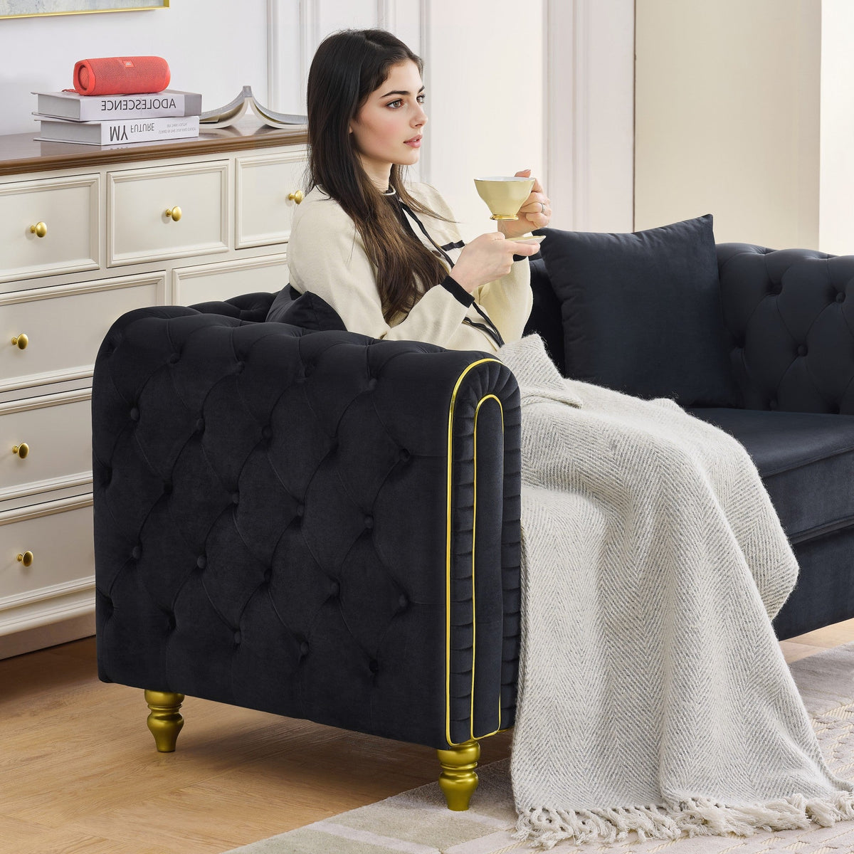 Modern Velvet Loveseat Sofa with Button Tufting